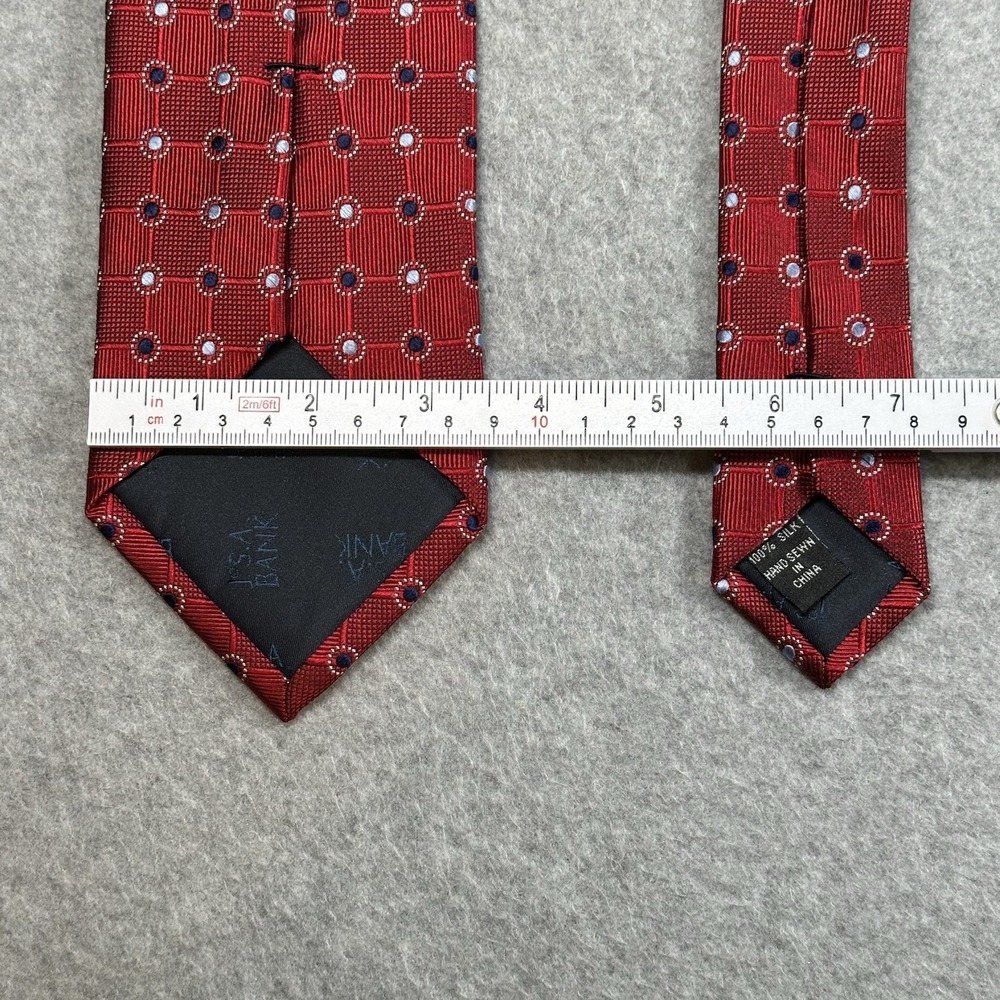 Jos A Bank Red Silk Tie Geometric Dot Pattern Classic Mens 59x3.5" - Picture 4 of 6